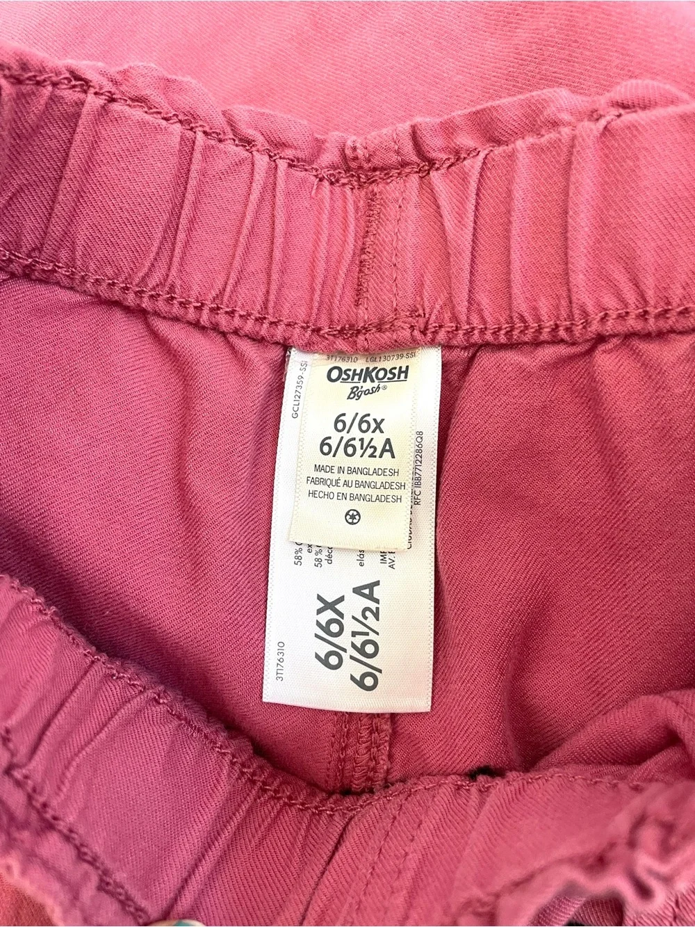 OshKosh Bgosh Girls Pants Lot Size 6 6X Pink and Striped Pull On Drawstring 2PC